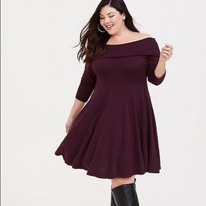 TORRID Wine Off-Shoulder Sweater Dress